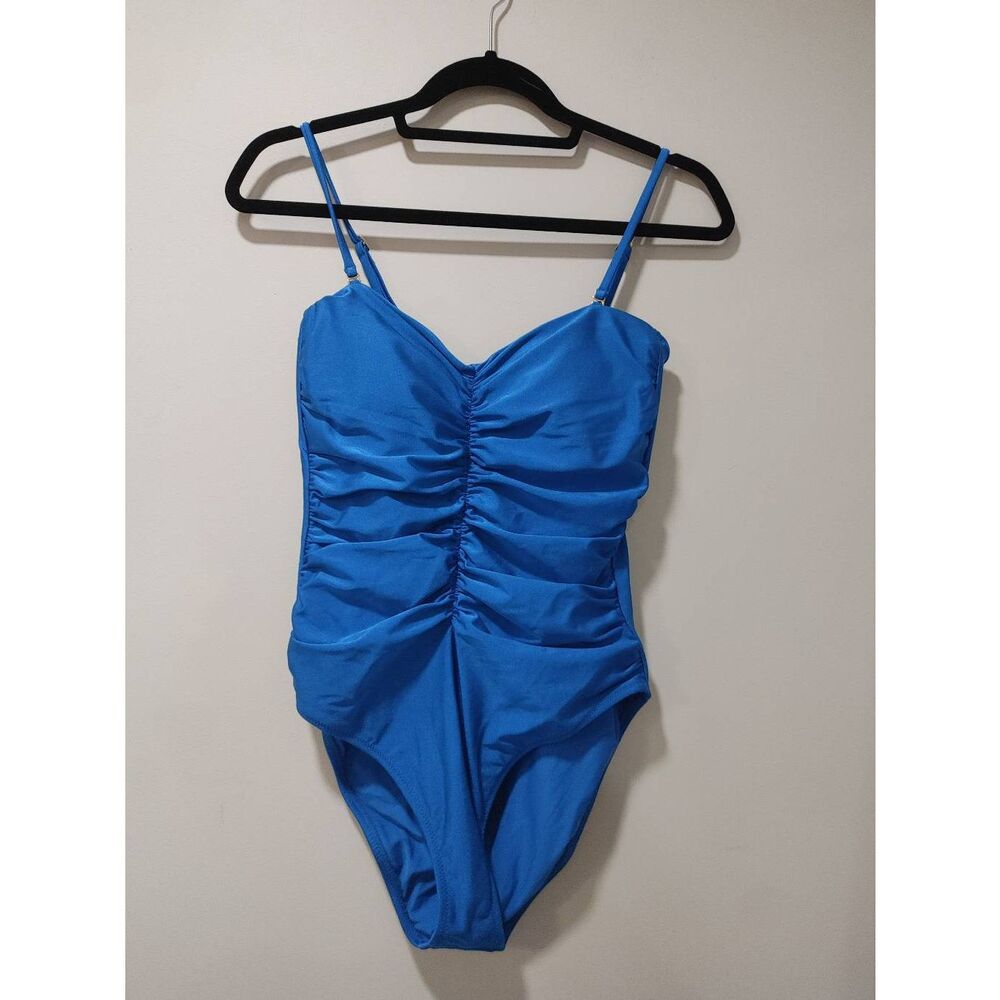 L'agence Women's Aubrey Ruched One Piece Swimsuit Blue Large NWOT
